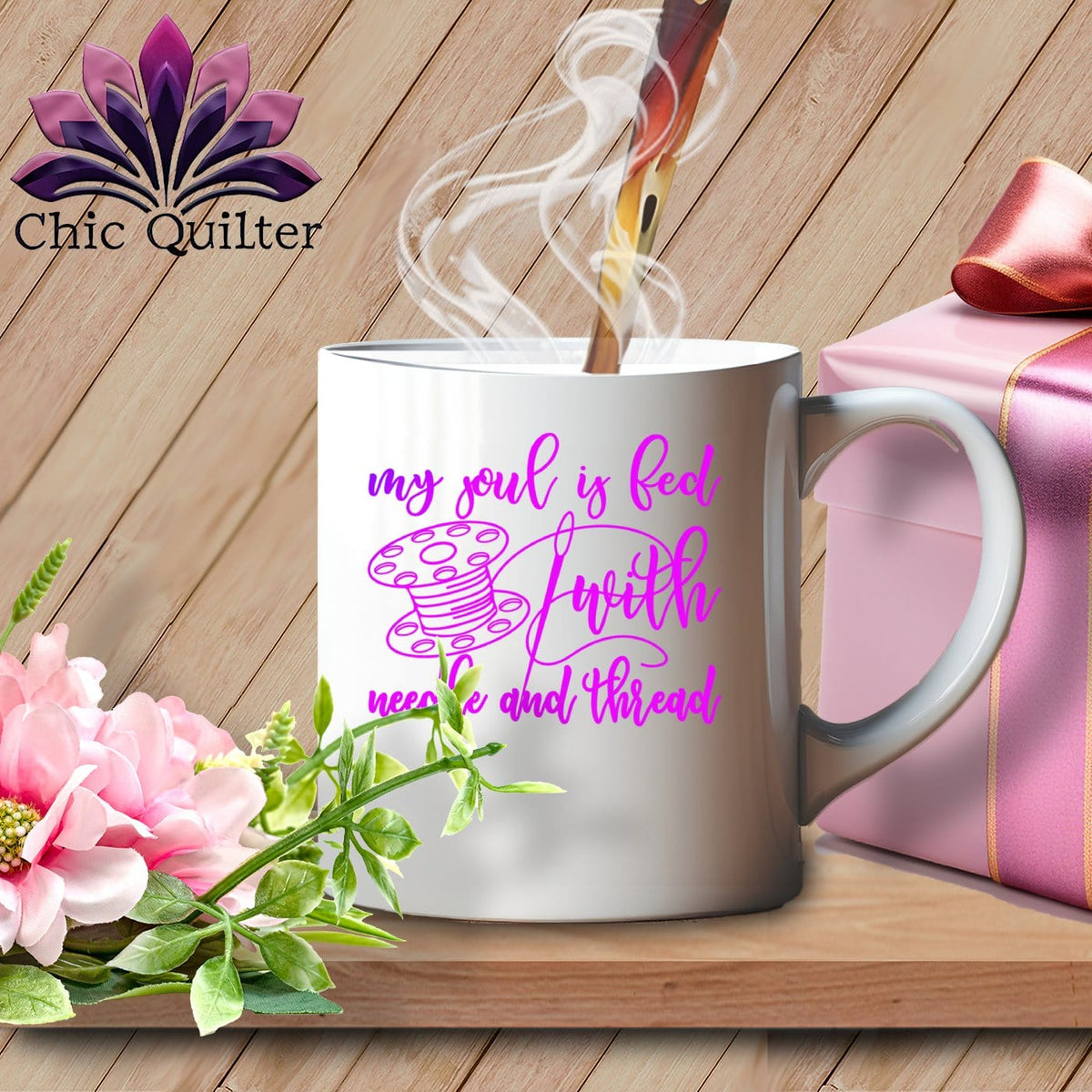 MyDesigns Physical Item White Mug | Purple Print / White / 15oz My soul is fed with a needle and thread ~ 15oz Large Coffee Mug