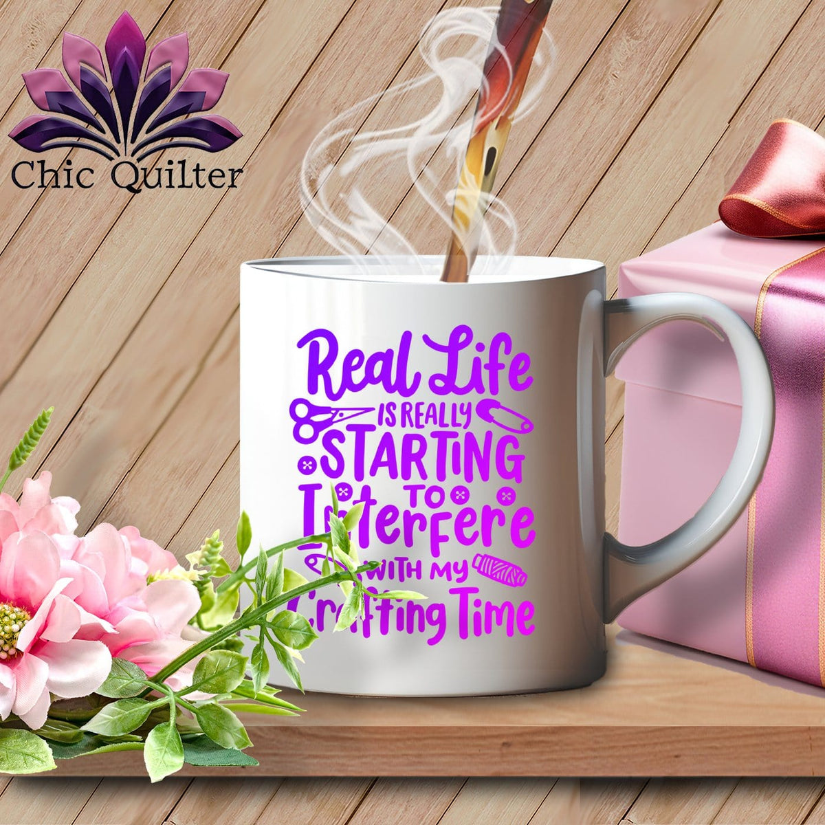 MyDesigns Physical Item White Mug | Purple Print / White / 15oz Real Life is Really Starting to Interfere with my Crafting Time ~ 15oz Large Coffee Mug
