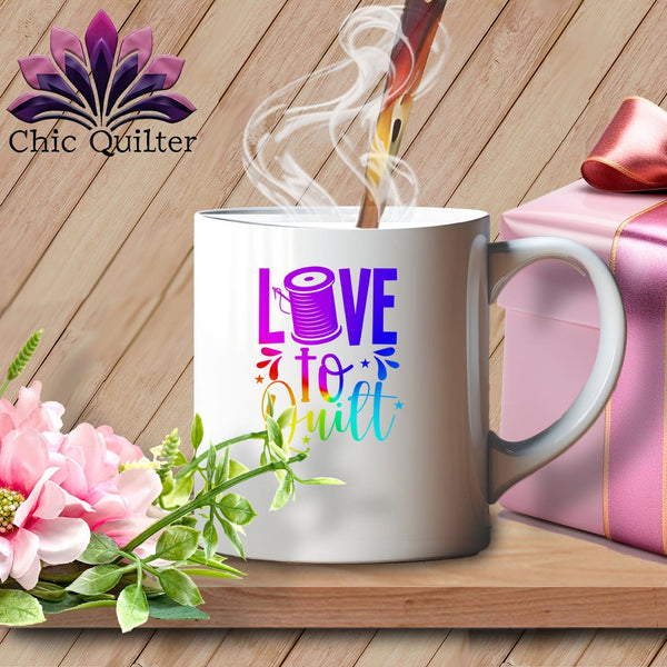 MyDesigns Physical Item White Mug | Rainbow Print / White / 15oz Love to Quilt ~ 15oz Large Coffee Mug