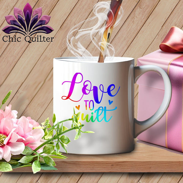 MyDesigns Physical Item White Mug | Rainbow Print / White / 15oz Love To Quilt ~ 15oz Large Coffee Mug