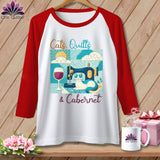 MyDesigns Physical Item White/Red / S Cats Quilts and Cabernet ~ Raglan 3/4 Sleeve Tee