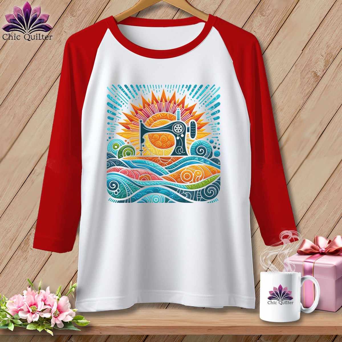 MyDesigns Physical Item White/Red / S Color Splashed Stitches ~ Raglan 3/4 Sleeve Tee