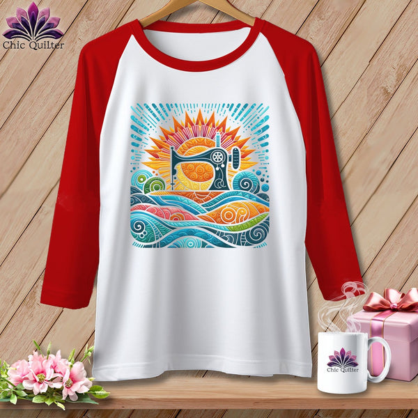 MyDesigns Physical Item White/Red / S Color Splashed Stitches ~ Raglan 3/4 Sleeve Tee