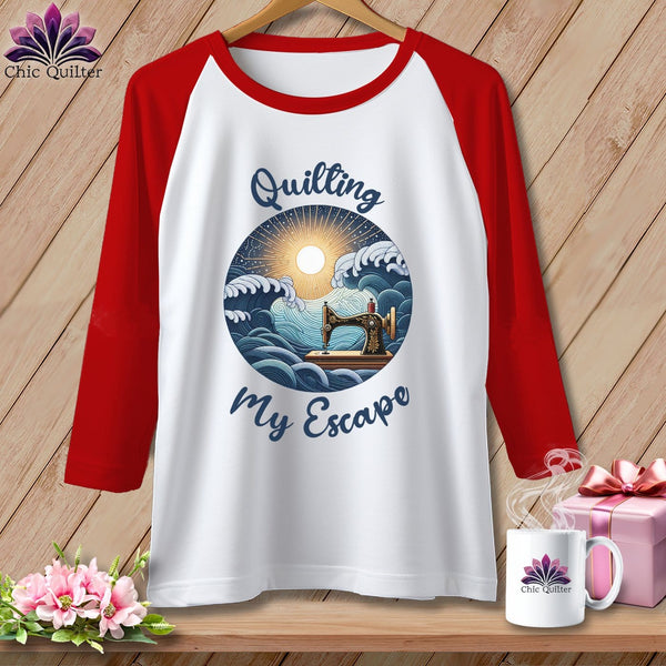 MyDesigns Physical Item White/Red / S Quilting My Escape - Dark ~ Raglan 3/4 Sleeve Tee