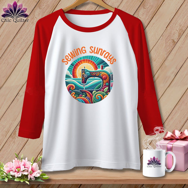 MyDesigns Physical Item White/Red / S Sewing Sunrays ~ Raglan 3/4 Sleeve Tee