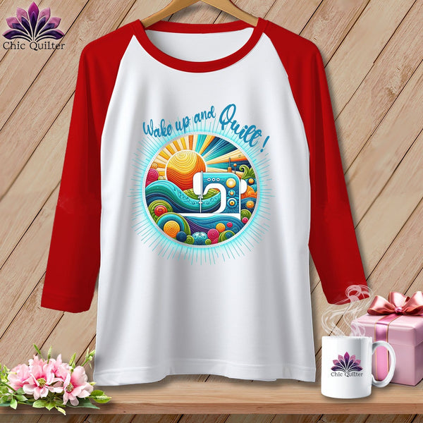 MyDesigns Physical Item White/Red / S Wake up and Quilt ~ Raglan 3/4 Sleeve Tee