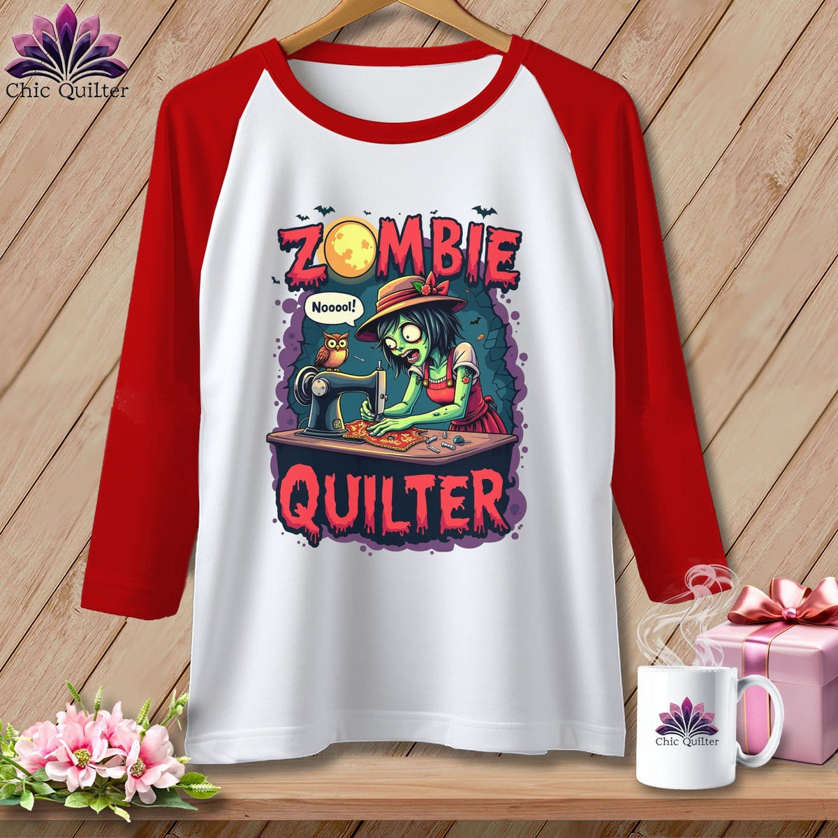 MyDesigns Physical Item White/Red / S Zombie Quilter ~ Raglan Tee