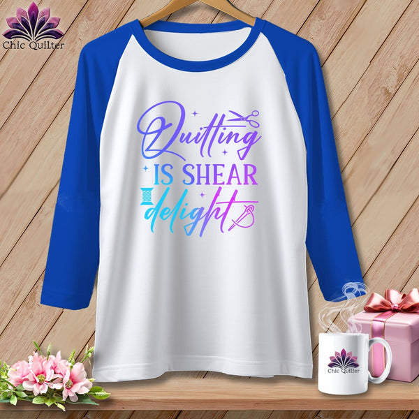 MyDesigns Physical Item White/Royal / S Quilting is Shear Delight ~ Raglan 3/4 Sleeve Tee