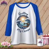 MyDesigns Physical Item White/Royal / S Quilting My Escape - Dark ~ Raglan 3/4 Sleeve Tee