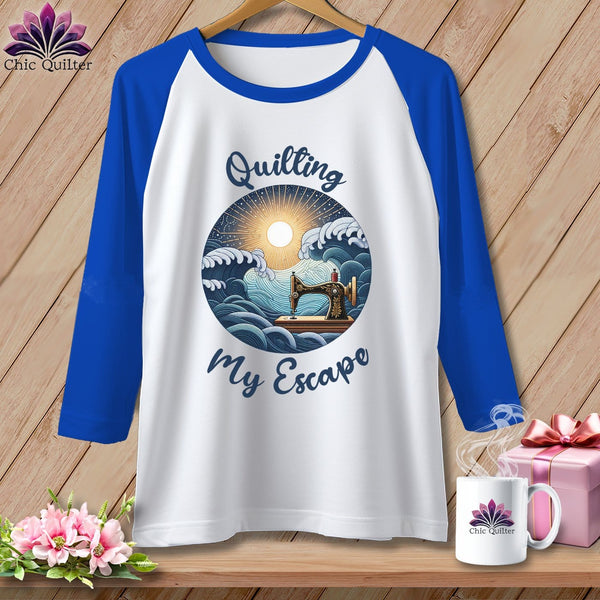 MyDesigns Physical Item White/Royal / S Quilting My Escape - Dark ~ Raglan 3/4 Sleeve Tee