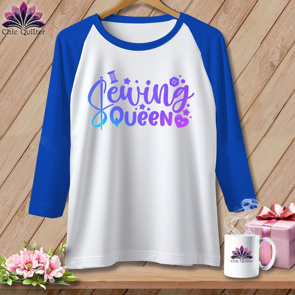 MyDesigns Physical Item White/Royal / S Sewing Queen ~ Raglan 3/4 Sleeve Tee