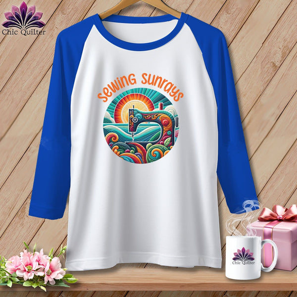 MyDesigns Physical Item White/Royal / S Sewing Sunrays ~ Raglan 3/4 Sleeve Tee