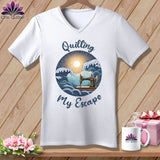 MyDesigns Physical Item White / S Quilting My Escape - Dark ~ SuperSoft V-Neck Tee