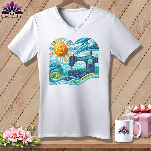 MyDesigns Physical Item White / S Surfing the Fabric Sea ~ SuperSoft V-Neck Tee