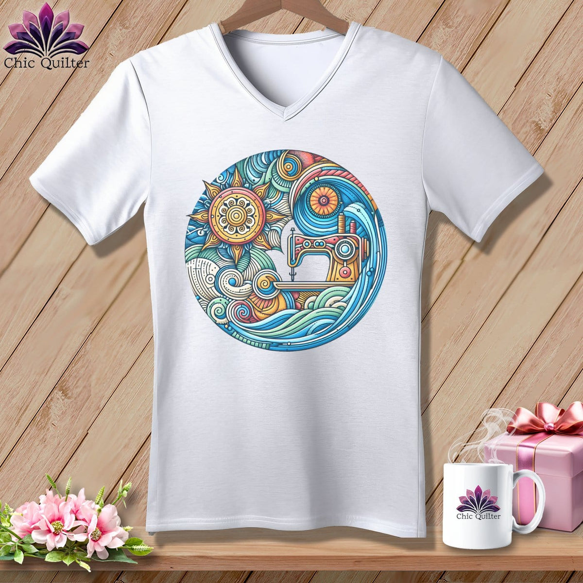 MyDesigns Physical Item White / S Threaded Dreams by the Sea ~ SuperSoft V-Neck Tee