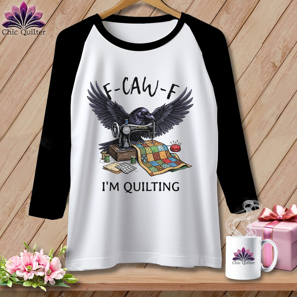 MyDesigns Physical Item XS / White/Black F ~ CAW ~ F ~ I’m Quilting in Color ~ Raglan Tee