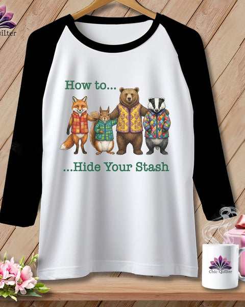 MyDesigns Physical Item XS / White/Black How to… Hide Your Stash ~ Raglan Tee