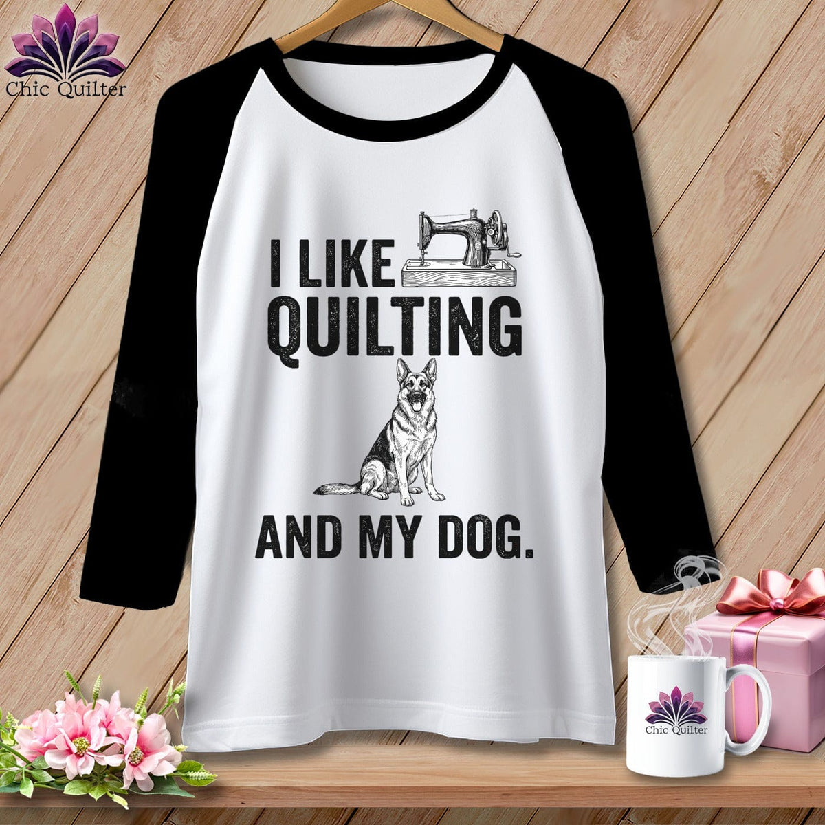 MyDesigns Physical Item XS / White/Black I Like Quilting and My German Shepard ~ Raglan Tee