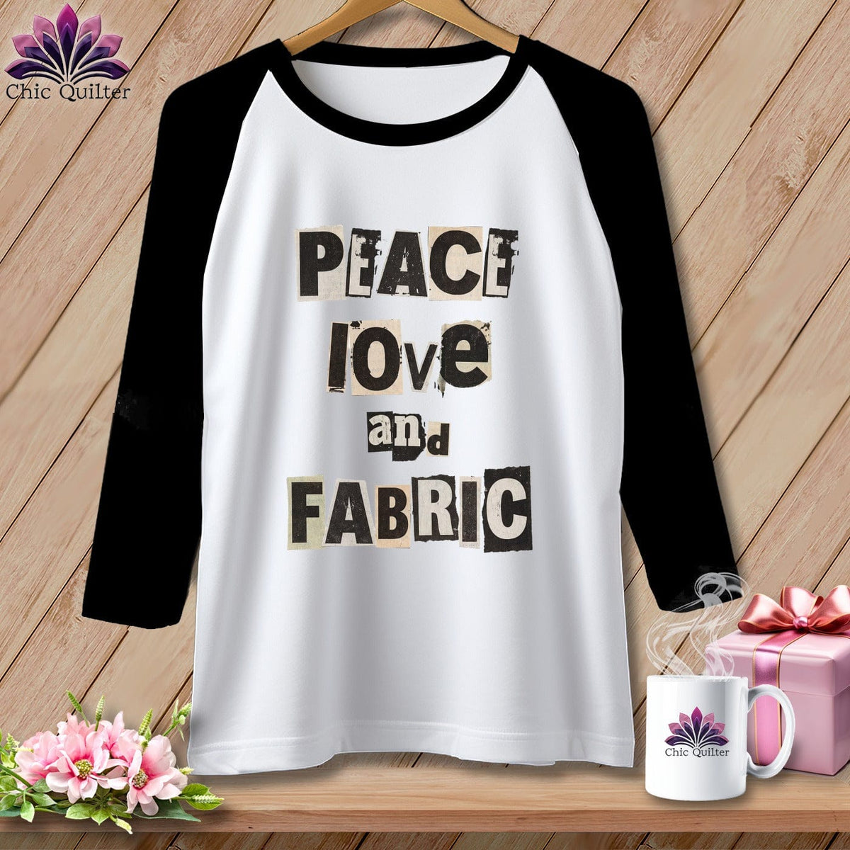 MyDesigns Physical Item XS / White/Black Peace Love and Fabric ~ Raglan Tee