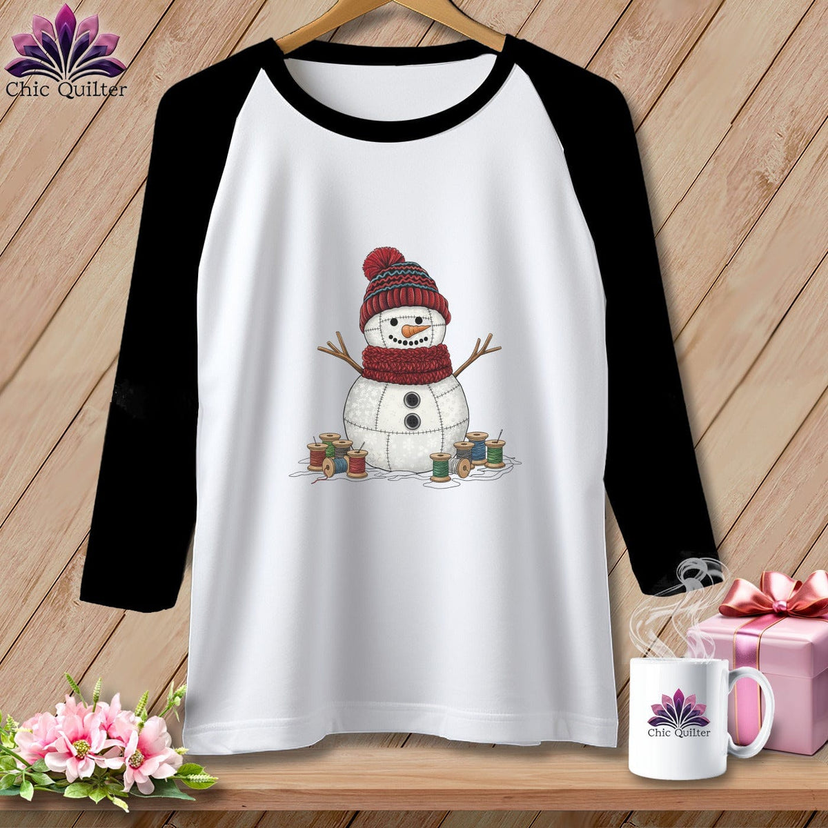 MyDesigns Physical Item XS / White/Black The Quilted Snowman ~ Raglan Tee