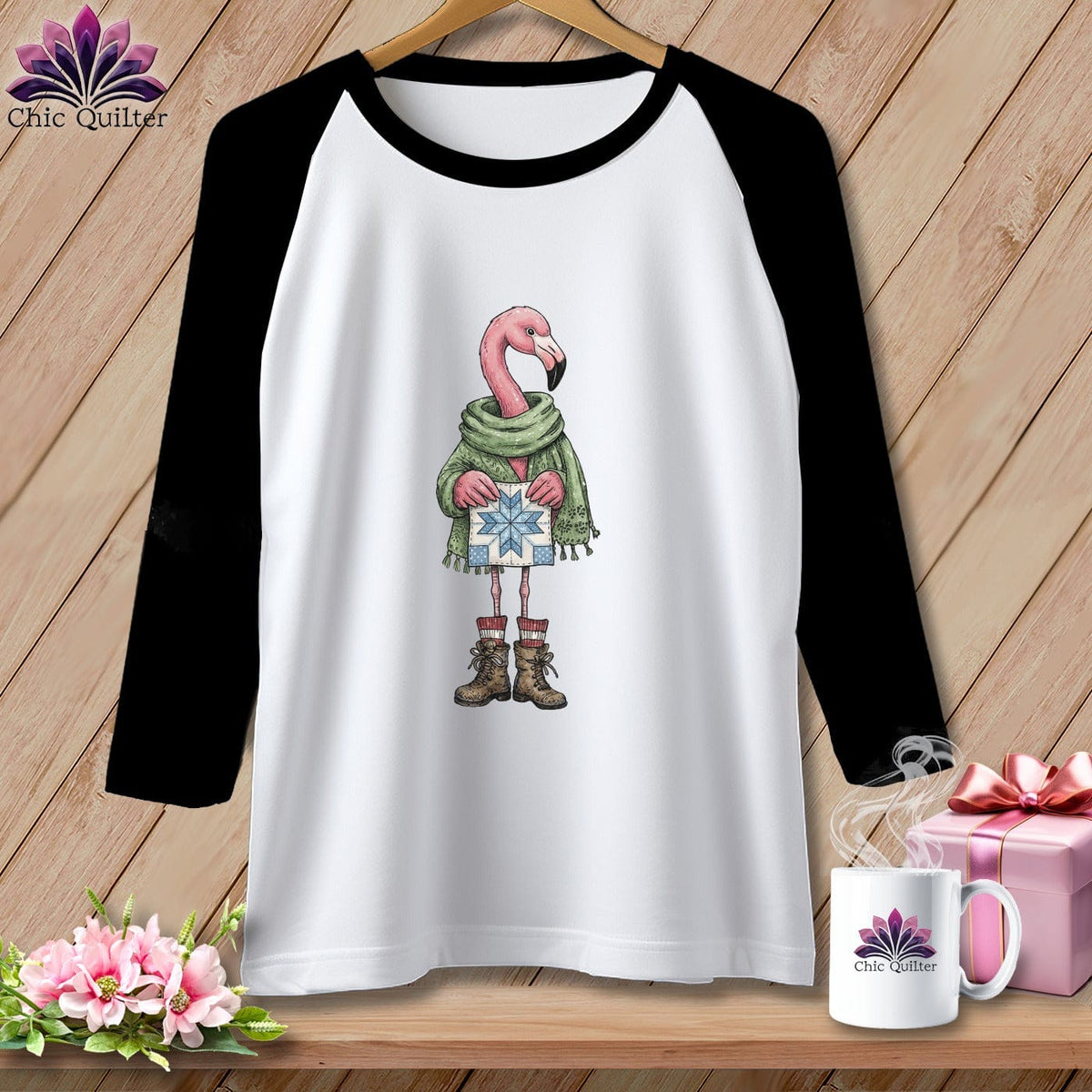 MyDesigns Physical Item XS / White/Black The Starry ~ Eyed Flamingo Quilter ~ Raglan Tee