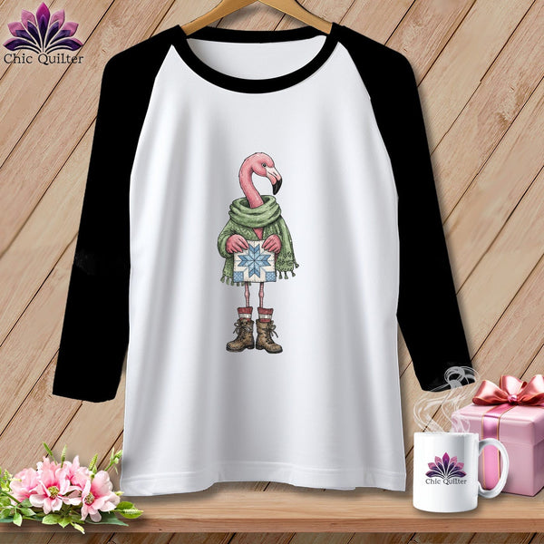 MyDesigns Physical Item XS / White/Black The Starry ~ Eyed Flamingo Quilter ~ Raglan Tee
