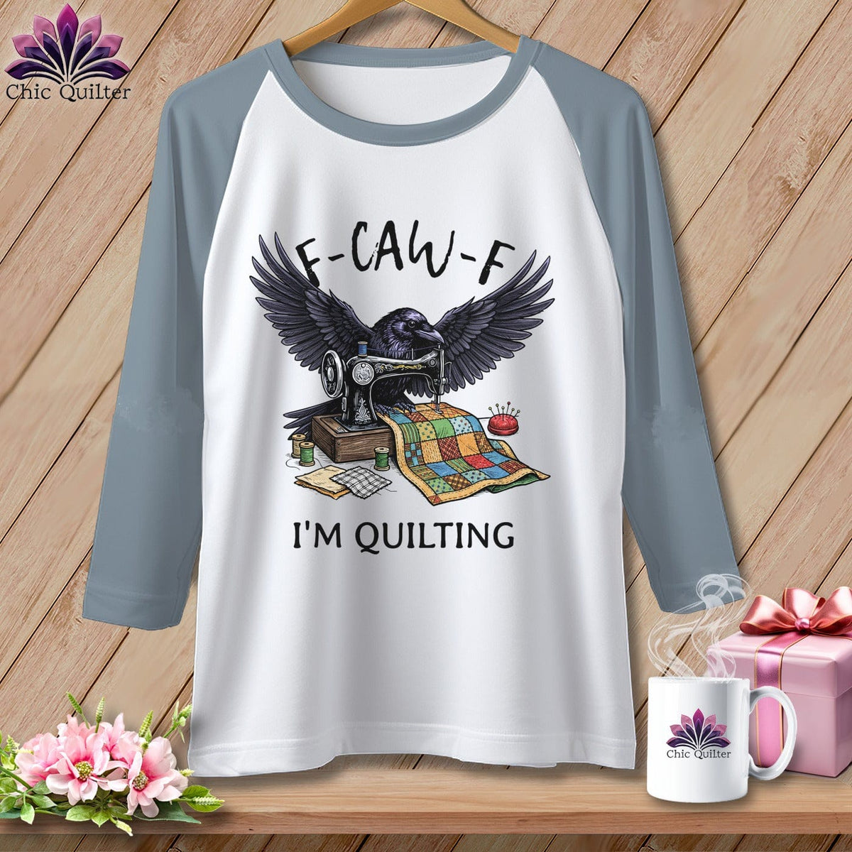 MyDesigns Physical Item XS / White/Denim F ~ CAW ~ F ~ I’m Quilting in Color ~ Raglan Tee