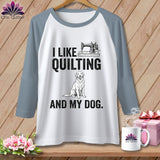 MyDesigns Physical Item XS / White/Denim I Like Quilting and My Golden ~ Raglan Tee