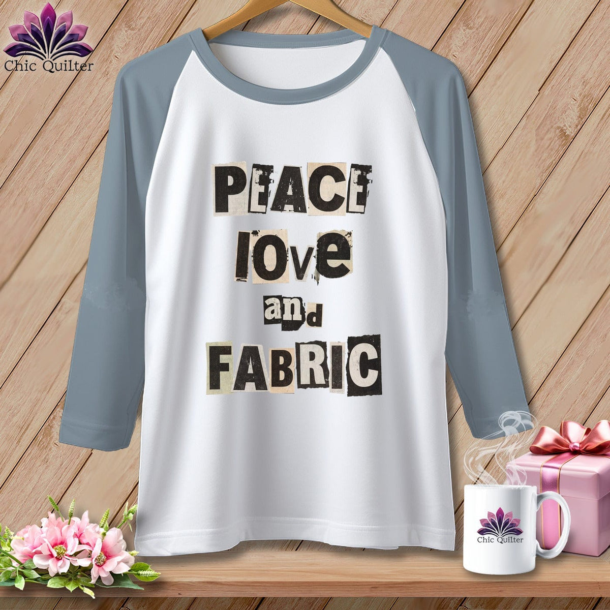MyDesigns Physical Item XS / White/Denim Peace Love and Fabric ~ Raglan Tee