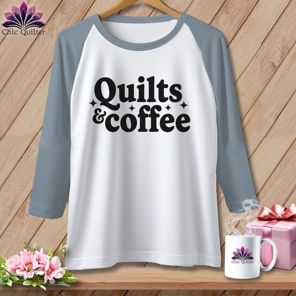 MyDesigns Physical Item XS / White/Denim Quilts & Coffee ~ Raglan Tee