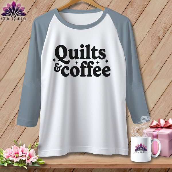 MyDesigns Physical Item XS / White/Denim Quilts & Coffee ~ Raglan Tee