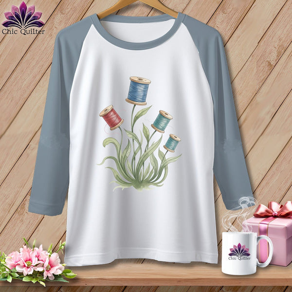 MyDesigns Physical Item XS / White/Denim Spool Blooms ~ Raglan Tee
