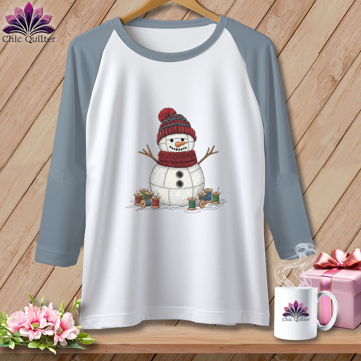 MyDesigns Physical Item XS / White/Denim The Quilted Snowman ~ Raglan Tee