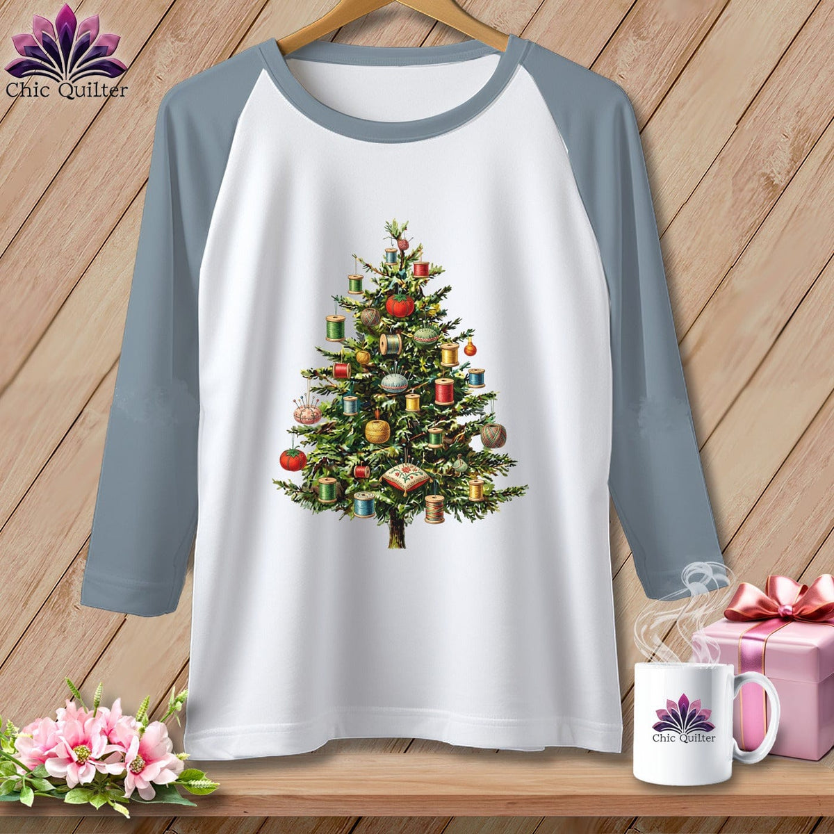 MyDesigns Physical Item XS / White/Denim The Quilter’s Christmas Tree ~ Raglan Tee