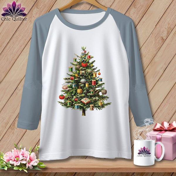 MyDesigns Physical Item XS / White/Denim The Quilter’s Christmas Tree ~ Raglan Tee