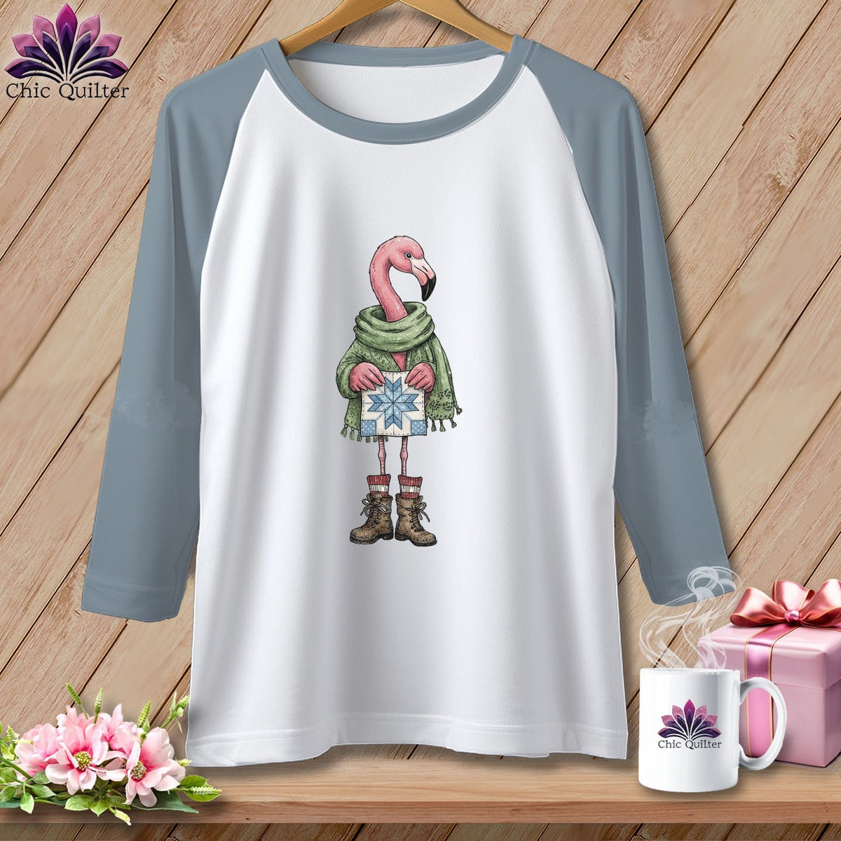 MyDesigns Physical Item XS / White/Denim The Starry ~ Eyed Flamingo Quilter ~ Raglan Tee
