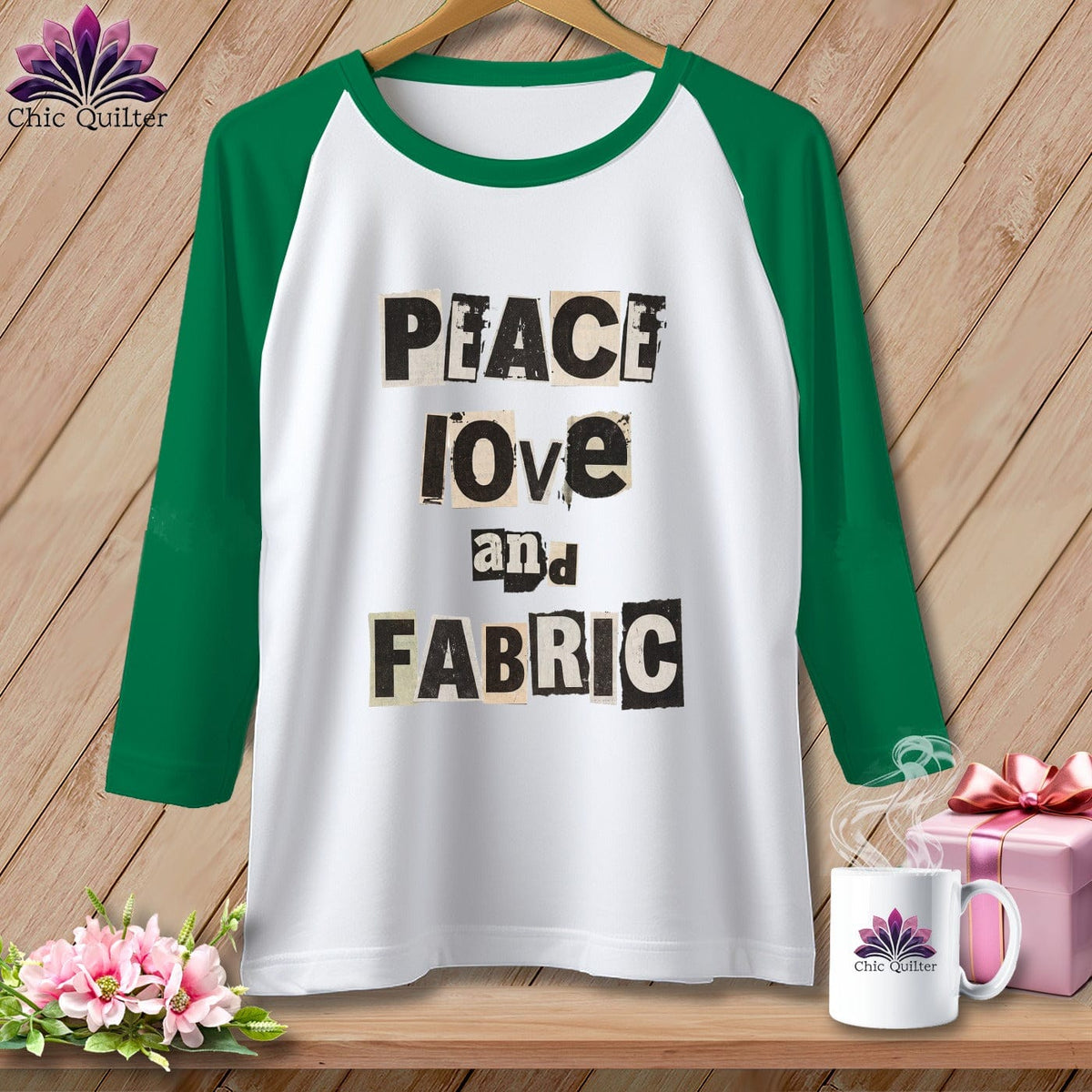 MyDesigns Physical Item XS / White/Kelly Peace Love and Fabric ~ Raglan Tee