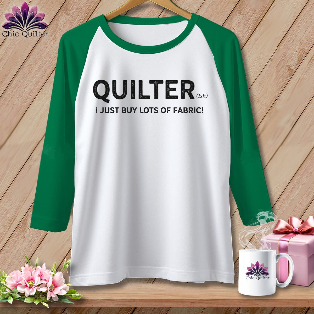 MyDesigns Physical Item XS / White/Kelly Quilter(ish) ~ I Just Buy Lots of Fabric! ~ Raglan Tee