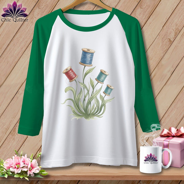 MyDesigns Physical Item XS / White/Kelly Spool Blooms ~ Raglan Tee