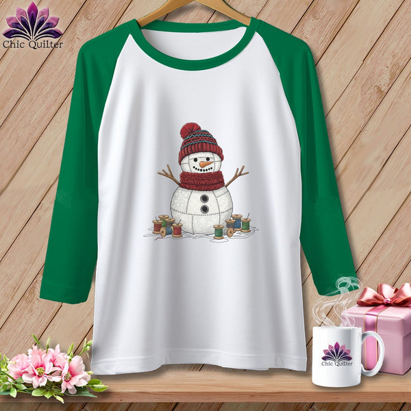 MyDesigns Physical Item XS / White/Kelly The Quilted Snowman ~ Raglan Tee