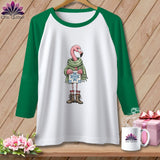 MyDesigns Physical Item XS / White/Kelly The Starry ~ Eyed Flamingo Quilter ~ Raglan Tee