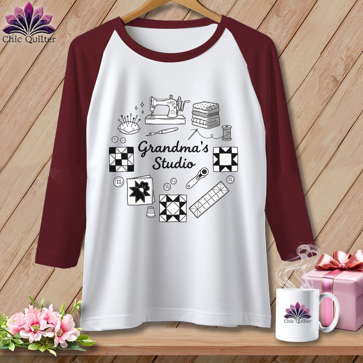 MyDesigns Physical Item XS / White/Maroon Grandma’s Studio ~ Raglan Tee