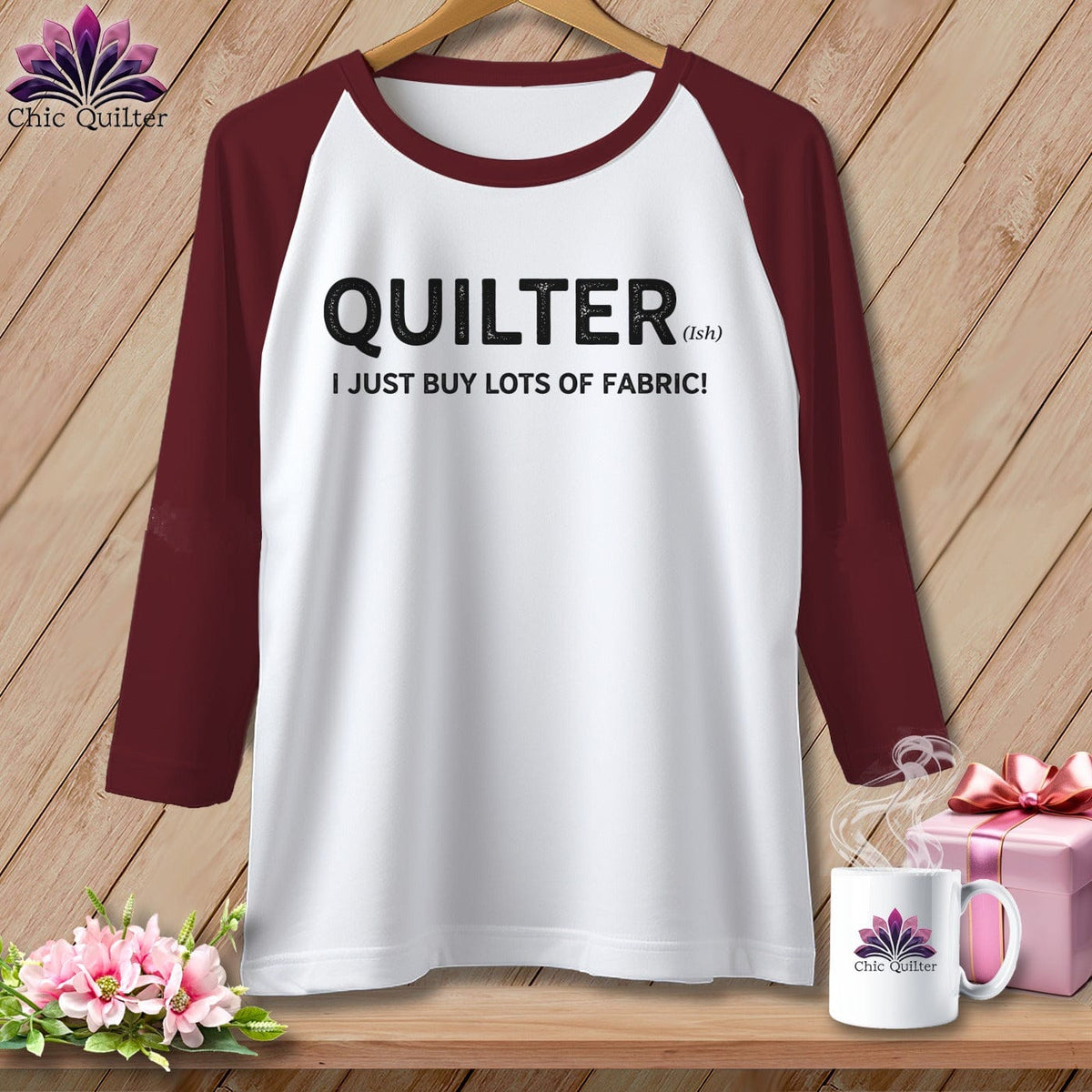 MyDesigns Physical Item XS / White/Maroon Quilter(ish) ~ I Just Buy Lots of Fabric! ~ Raglan Tee
