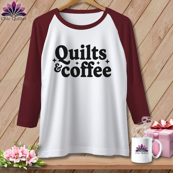 MyDesigns Physical Item XS / White/Maroon Quilts & Coffee ~ Raglan Tee