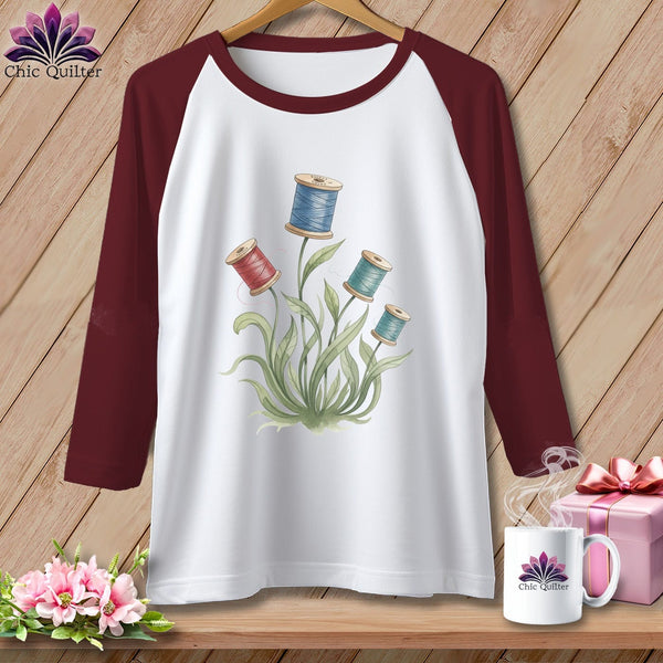 MyDesigns Physical Item XS / White/Maroon Spool Blooms ~ Raglan Tee