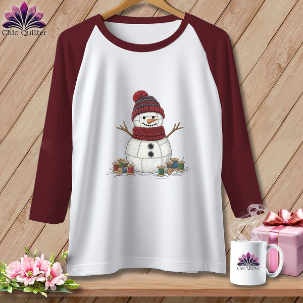 MyDesigns Physical Item XS / White/Maroon The Quilted Snowman ~ Raglan Tee