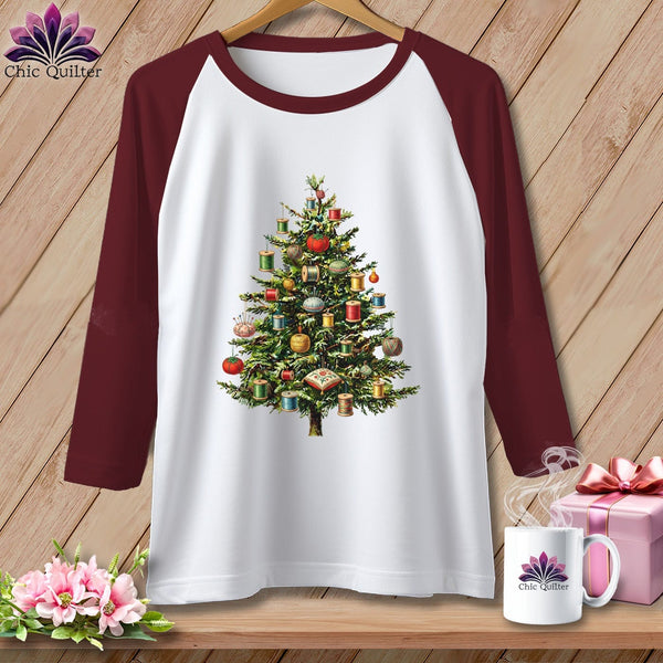 MyDesigns Physical Item XS / White/Maroon The Quilter’s Christmas Tree ~ Raglan Tee