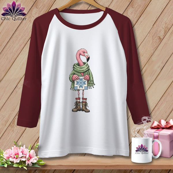 MyDesigns Physical Item XS / White/Maroon The Starry ~ Eyed Flamingo Quilter ~ Raglan Tee