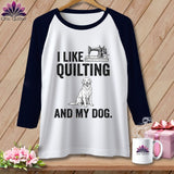 MyDesigns Physical Item XS / White/Navy I Like Quilting and My Golden ~ Raglan Tee