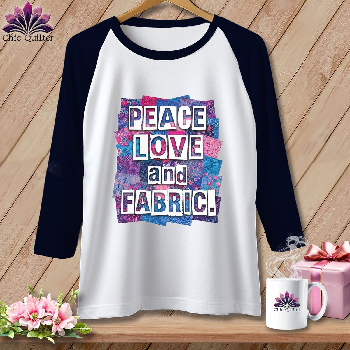 MyDesigns Physical Item XS / White/Navy Peace Love and Fabric ~ Raglan Tee